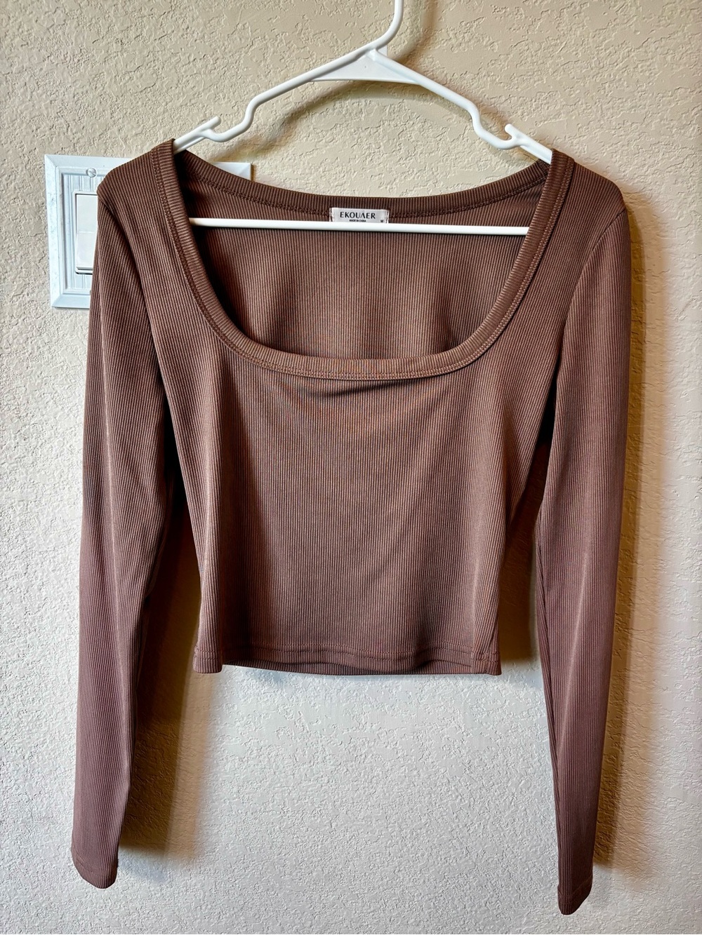Ekolåer Brown Ribbed Scoop Neck Crop Top
